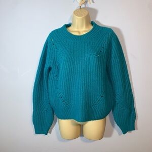 Gap Brushed Wool-Blend Pointelle Crewneck Sweater Turquoise Sweater caneel bay S